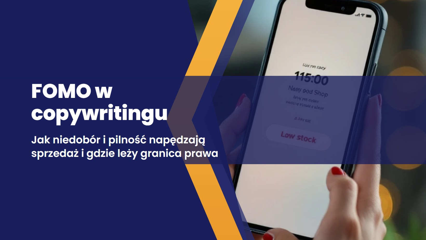 kobieta patrzy na licznik odliczania i komunikat o niskim stanie magazynowym w sklepie internetowym