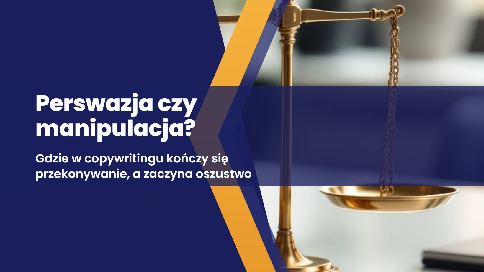rozdroze z dwiema strzalkami, jedna wskazuje perswazje, druga manipulacje, symbol granicy etycznej w copywritingu