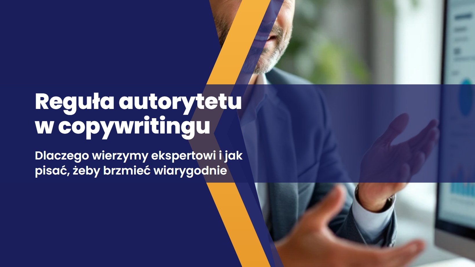 biala fartuchowa postac eksperta wskazujaca na wykres, symbol reguly autorytetu w perswazji i copywritingu