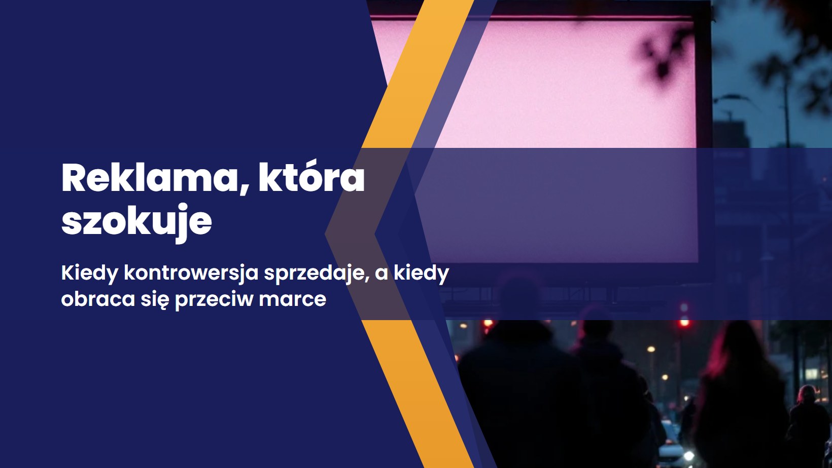 billboard z kontrowersyjną reklamą przyciągający uwagę zaskoczonych przechodniów na ulicy miasta